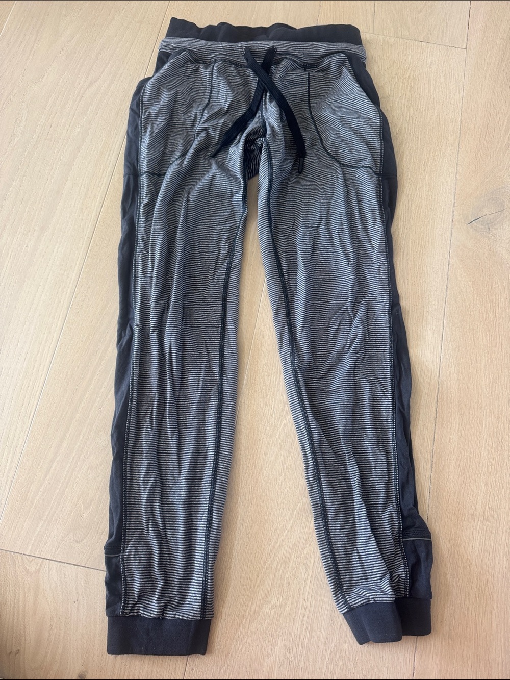 lululemon athletica Black & Gray Striped Track Joggers